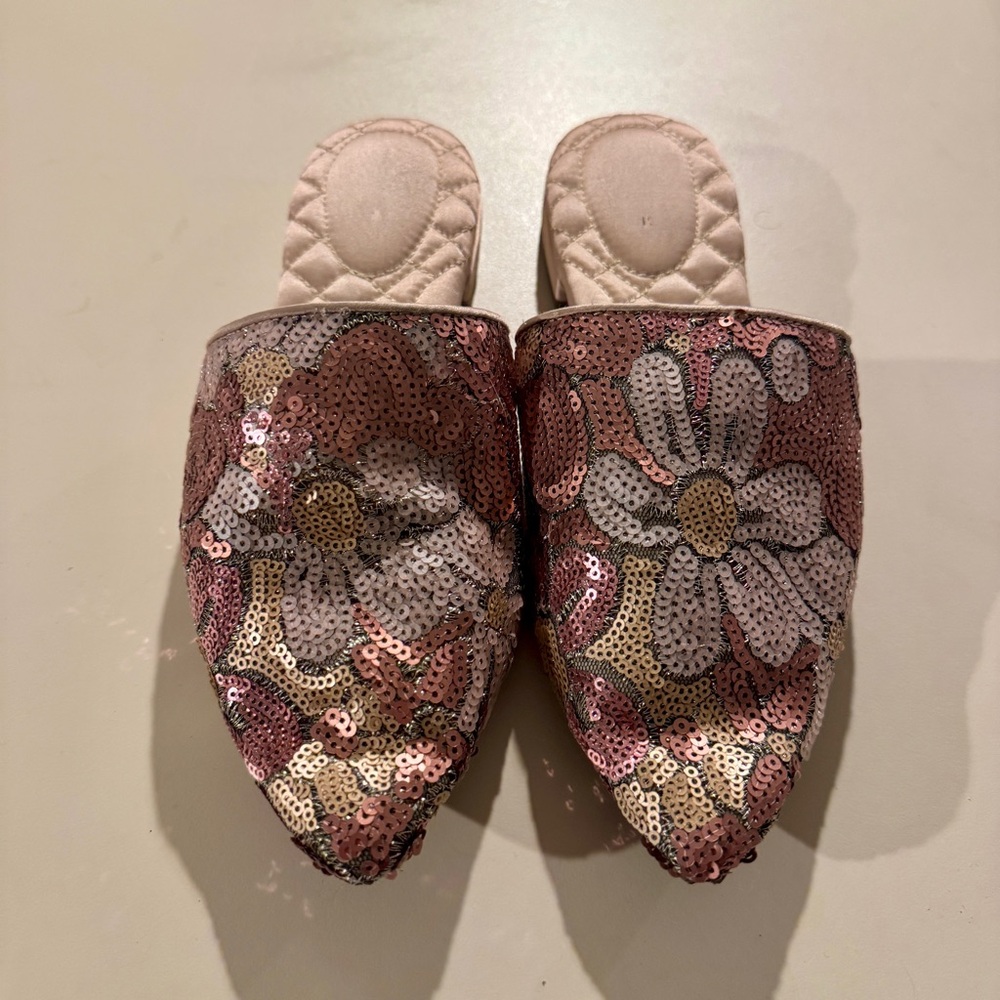 Birdies Dove pink petal sequin slides floral mule 7 - Picture 3 of 6